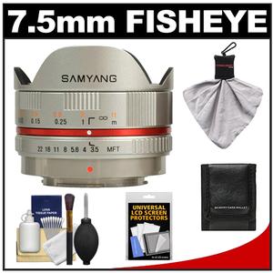 Samyang 7.5mm f/3.5 UMC Fisheye Manual Focus Lens (for Micro 4/3 Olympus Pen) (Silver) with Cleaning & Accessory Kit - Digital Cameras and Accessories - Hip Lens.com