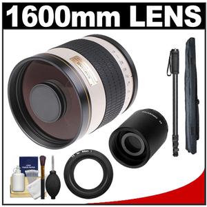 Samyang 800mm f/8.0 Mirror Lens (White) & 2x Teleconverter with Monopod + Accessory Kit for Nikon 1 J1 J2 V1 Digital Cameras - Digital Cameras and Accessories - Hip Lens.com