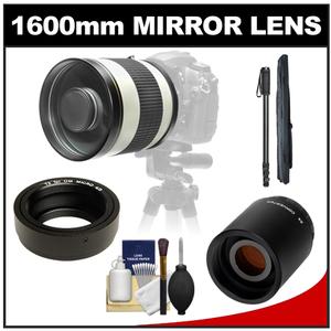 Samyang 800mm f/8.0 Mirror Lens (White) & 2x Teleconverter with 67" Monopod + Accessory Kit for Olympus Pen & Panasonic Micro 4/3 Digital SLR Cameras - Digital Cameras and Accessories - Hip Lens.com
