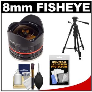 Samyang 8mm f/2.8 UMC Fisheye Manual Focus Lens (for Sony NEX Cameras) with Tripod + Accessory Kit - Digital Cameras and Accessories - Hip Lens.com