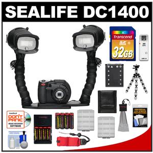 SeaLife DC1400 14MP HD Underwater Digital Camera Pro X2 Set with 2 Flashes & 2 Brackets + 32GB Card + Battery + Tripod + Accessory Kit - Digital Cameras and Accessories - Hip Lens.com