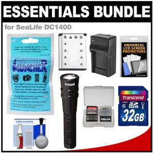 Essentials Bundle for SeaLife DC1400 HD Underwater Digital Camera with Silica Gel + 32GB Card + Tactical LED Torch + Battery + Charger + Accessory Kit