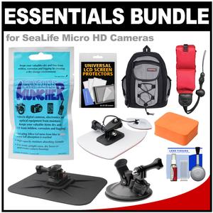 Essentials Bundle for SeaLife Micro HD 16GB & Micro HD+ 32GB Underwater Digital Camera with Silica Gel + Suction Cup Dash & Surfboard Mounts + Floating Strap + Backpack + Kit