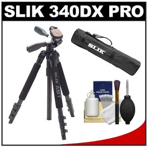 Slik 340 DX Pro Series Black Tripod 3Way Pan/Tilt Head & Quick Release with Slik Tripod Case + Cleaning Kit - Digital Cameras and Accessories - Hip Lens.com