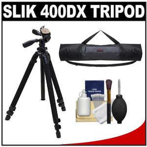 Slik 400 DX Pro Series Black Tripod 3Way Pan/Tilt Head & Quick Release with Tripod Case + Cleaning Kit - Digital Cameras and Accessories - Hip Lens.com