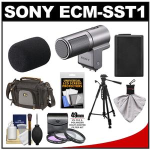 Sony Alpha ECM-SST1 Stereo Microphone for NEX-3  NEX-C3  NEX-5 & NEX-5N Cameras (Silver) with NP-FW50 Battery + Case + 3 Filter Set + Tripod + Cleaning & Access - Digital Cameras and Accessories - Hip Lens.com