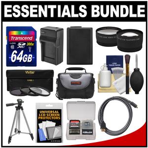 Essentials Bundle for Sony Alpha A6000 & A6300 Digital Camera & 16-50mm Lens with 64GB Card + Case + NP-FW50 Battery & Charger + Tripod + 3 UV/CPL/ND8 Filters Kit