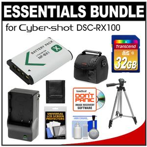 Essentials Bundle for Sony Cyber-Shot DSC-RX100 Digital Camera with NP-BX1 Battery & Charger + 32GB Card + Case + 50" Tripod + Accessory Kit - Digital Cameras and Accessories - Hip Lens.com