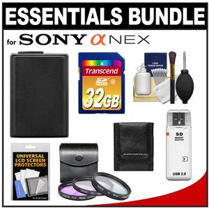 Essentials Bundle for Sony Alpha NEX-F3 NEX-5N NEX-5R NEX-7 Digital Camera & 18-55mm Lens with NP-FW50 Battery + 32GB Card + 3 UV/FLD/PL Filters + Accessory Kit
