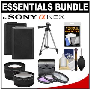 Essentials Bundle for Sony Alpha NEX-F3 NEX-5N NEX-5R NEX-7 Digital Camera & 18-55mm Lens with 2 NP-FW50 Batteries + UV/FLD/PL Filters + Tripod + Tele/Wide Lenses Kit