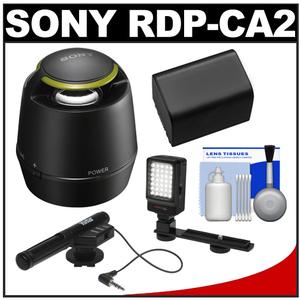 Sony RDP-CA2 Portable Surround Sound Speaker for Projector Camcorders with Battery + LED Video Light + Microphone + Accessory Kit