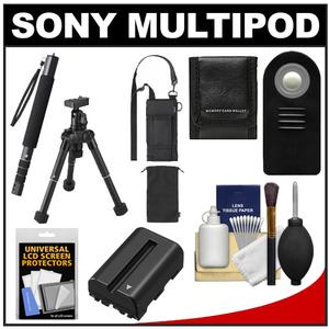 Sony VCT-MP1 58" Multipod Monopod/Tripod & Support Case (Black) with NP-FM500H Battery + Remote + Accessory Kit for A57  A65  & A77 - Digital Cameras and Accessories - Hip Lens.com
