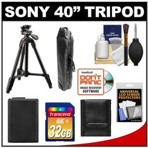 Sony VCT-R100 40" Photo/Video Tripod with 3-Way Pan & Tilt Head and Case (Black) with 32GB Card + NP-FW50 Battery + Accessory Kit - Digital Cameras and Accessories - Hip Lens.com