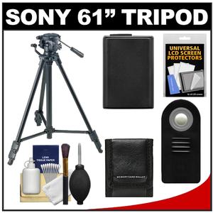 Sony VCT-R640 61" Photo/Video Tripod with 2-Way Pan & Tilt Head (Black) with NP-FW50 Battery + Remote + Accessory Kit for NEX-5  NEX-5N  NEX-7  A37  & A55 - Digital Cameras and Accessories - Hip Lens.com