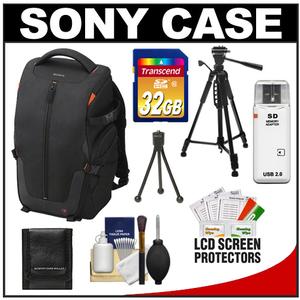 Sony LCS-BP2 Soft Digital SLR Camera Backpack Carrying Case (Black) with 32GB SD Card + Tripod + Accessory Kit - Digital Cameras and Accessories - Hip Lens.com
