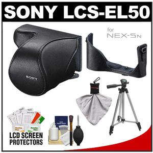 Sony LCS-EL50 Leather Case for NEX-5N Digital Camera with Lens (Black) with LCS-EB50 Leather Body Case + Tripod + Cleaning Kit - Digital Cameras and Accessories - Hip Lens.com