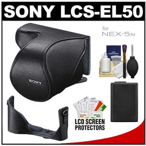 Sony LCS-EL50 Leather Case for NEX-5N Digital Camera with Lens (Black) with LCS-EB50 Leather Body Case + Battery + Cleaning Kit - Digital Cameras and Accessories - Hip Lens.com