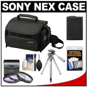 Sony LCS-U20 Medium Carrying Case for Handycam  Cyber-Shot  NEX Digital Camera (Black) with NP-FW50 Battery + 3 UV/FLD/PL Filters + Tripod + Accessory Kit - Digital Cameras and Accessories - Hip Lens.com