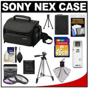 Sony LCS-U20 Medium Carrying Case for Handycam  Cyber-Shot  NEX Digital Camera (Black) with 16GB Card + NP-FW50 Battery + 3 UV/FLD/PL Filters + Tripod + Accesso - Digital Cameras and Accessories - Hip Lens.com