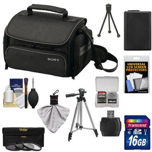 Sony LCS-U20 Medium Carrying Case for Handycam Cyber-Shot NEX Digital Camera (Black) with 16GB Card + NP-FW50 Battery + 3 UV/FLD/PL Filters + Tripod + Accessory Kit Sony LCS-U20 Medium Carrying Case for Handycam Cyber-Shot NEX Digital Camera (Black) with 16GB Card + NP-FW50 Battery + 3 UV/FLD/PL Filters + Tripod + Accessory Kit