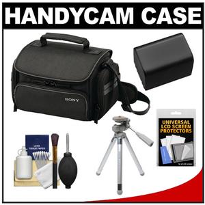 Sony LCS-U20 Medium Carrying Case for Handycam  Cyber-Shot  NEX Digital Camera (Black) with NP-FV70 Battery + Tripod + Accessory Kit - Digital Cameras and Accessories - Hip Lens.com