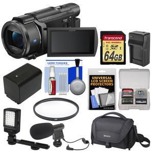 Sony Handycam FDR-AX53 Wi-Fi 4K Ultra HD Video Camera Camcorder with 64GB Card + Battery & Charger + Case + Filter + LED Light + Microphone + Kit