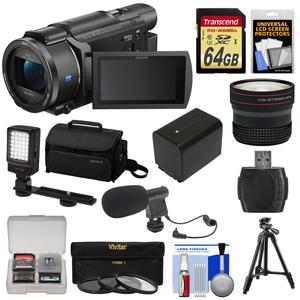 Sony Handycam FDR-AX53 Wi-Fi 4K Ultra HD Video Camera Camcorder with 64GB Card + Battery + Case + Tripod + LED Light + Mic + Filters + Fisheye Lens + Kit