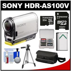 Sony Action Cam HDR-AS100V Wi-Fi GPS HD Video Camera Camcorder with 32GB Card + Battery + Case + Tripod + Kit