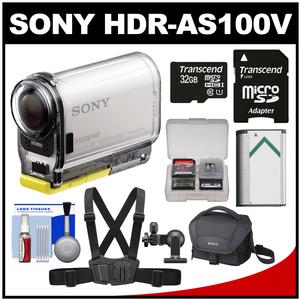 Sony Action Cam HDR-AS100V Wi-Fi GPS HD Video Camera Camcorder with 32GB Card + Battery + Chest Mount + Case + Accessory Kit