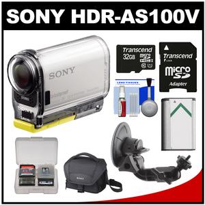 Sony Action Cam HDR-AS100V Wi-Fi GPS HD Video Camera Camcorder with 32GB Card + Battery + Suction Cup Mount + Case + Kit