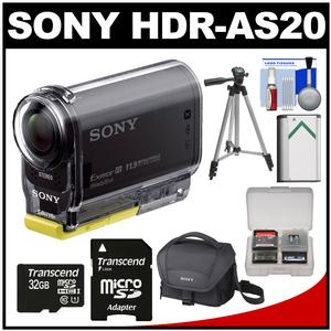 Sony Action Cam HDR-AS20 Wi-Fi 1080p HD Video Camera Camcorder with 32GB Card + Battery + Case + Tripod + Accessory Kit