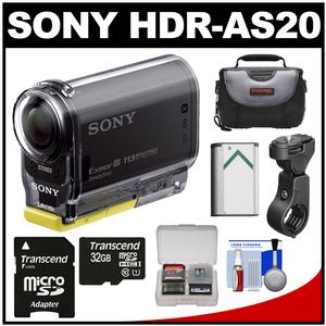 Sony Action Cam HDR-AS20 Wi-Fi 1080p HD Video Camera Camcorder with 32GB Card + Handlebar Bike Mount + Battery + Case + Kit