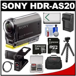 Sony Action Cam HDR-AS20 Wi-Fi 1080p HD Video Camera Camcorder with 32GB Card + AKA-LU1 LCD Cradle + Battery + Charger + Case + Tripod + Kit