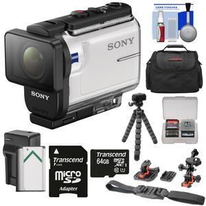 Sony Action Cam HDR-AS300 Wi-Fi HD Video Camera Camcorder with Flat Surface & Helmet Mounts + 64GB Card + Battery & Charger + Case + Tripod + Kit
