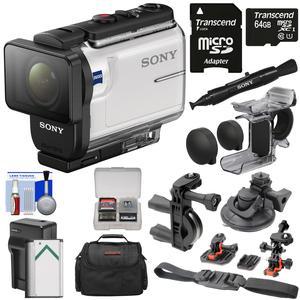 Sony Action Cam HDR-AS300 Wi-Fi HD Video Camera Camcorder with Finger Grip + Action Mounts + 64GB Card + Battery & Charger + Case + Kit