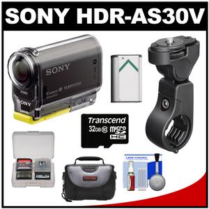 Sony Action Cam HDR-AS30V 1080p Wi-Fi HD Video Camera Camcorder (Black) with Handlebar Mount + 32GB Card + Battery + Case + Accessory Kit