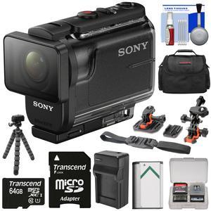Sony Action Cam HDR-AS50 Wi-Fi HD Video Camera Camcorder with 64GB Card + Battery & Charger + Case + Tripod + Flat Surface & 2 Helmet Mounts + Kit