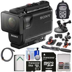 Sony Action Cam HDR-AS50 Wi-Fi HD Video Camera Camcorder with 64GB Card + Battery + Backpack + 2 Helmet & Suction Cup Mounts + Kit