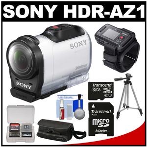 Sony Action Cam HDR-AZ1 Mini HD Video Camera Camcorder & Live View Remote with 32GB Card + Case + Tripod + Accessory Kit