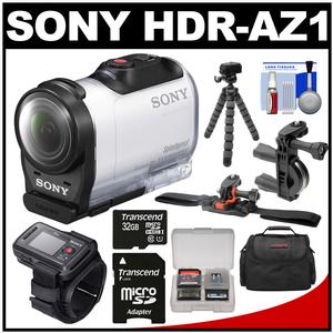 Sony Action Cam HDR-AZ1 Mini HD Video Camera Camcorder & Live View Remote with 32GB Card + ATV\/Bike Handlebar & Vented Helmet Mounts + Case + Tripod + Kit