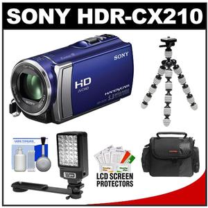 Sony Handycam HDR-CX210 8GB 1080p HD Video Camera Camcorder (Blue) with LED Video Light + Flex Tripod + Case + Accessory Kit - Digital Cameras and Accessories - Hip Lens.com
