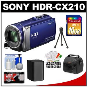 Sony Handycam HDR-CX210 8GB 1080p HD Video Camera Camcorder (Blue) with 16GB Card + Battery + Case + Accessory Kit - Digital Cameras and Accessories - Hip Lens.com