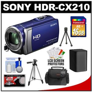 Sony Handycam HDR-CX210 8GB 1080p HD Video Camera Camcorder (Blue) with 16GB Card + Battery + Tripods + Case + Accessory Kit - Digital Cameras and Accessories - Hip Lens.com