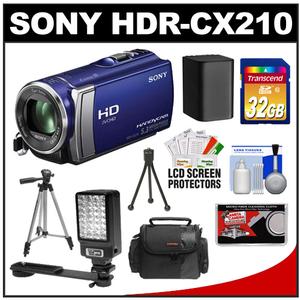 Sony Handycam HDR-CX210 8GB 1080p HD Video Camera Camcorder (Blue) with 32GB Card + LED Video Light + Battery + Tripod + Case + Accessory Kit - Digital Cameras and Accessories - Hip Lens.com