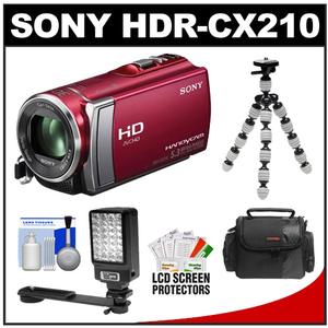 Sony Handycam HDR-CX210 8GB 1080p HD Video Camera Camcorder (Red) with LED Video Light + Flex Tripod + Case + Accessory Kit - Digital Cameras and Accessories - Hip Lens.com