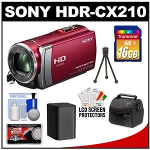 Sony Handycam HDR-CX210 8GB 1080p HD Video Camera Camcorder (Red) with 16GB Card + Battery + Case + Accessory Kit - Digital Cameras and Accessories - Hip Lens.com