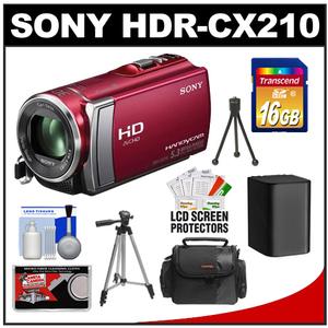 Sony Handycam HDR-CX210 8GB 1080p HD Video Camera Camcorder (Red) with 16GB Card + Battery + Tripods + Case + Accessory Kit - Digital Cameras and Accessories - Hip Lens.com