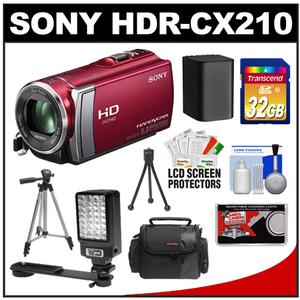 Sony Handycam HDR-CX210 8GB 1080p HD Video Camera Camcorder (Red) with 32GB Card + LED Video Light + Battery + Tripod + Case + Accessory Kit - Digital Cameras and Accessories - Hip Lens.com