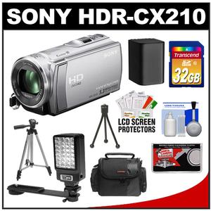 Sony Handycam HDR-CX210 8GB 1080p HD Video Camera Camcorder (Silver) with 32GB Card + LED Video Light + Battery + Tripod + Case + Accessory Kit - Digital Cameras and Accessories - Hip Lens.com