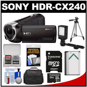 Sony Handycam HDR-CX240 1080p Full HD Video Camera Camcorder (Black) with 32GB Card + Battery + Case + Video Light + Tripod + Kit
